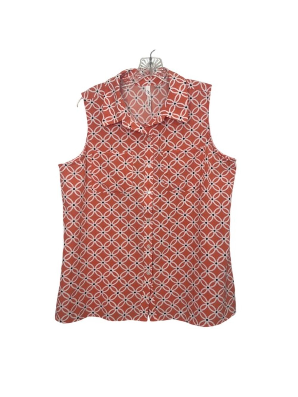 NY Collection Sleeveless Button Up Blouse 1X Orange Geometric Print